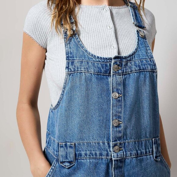 Free People Buttoned Overall Dress 100% Cotton - Picture 2 of 3
